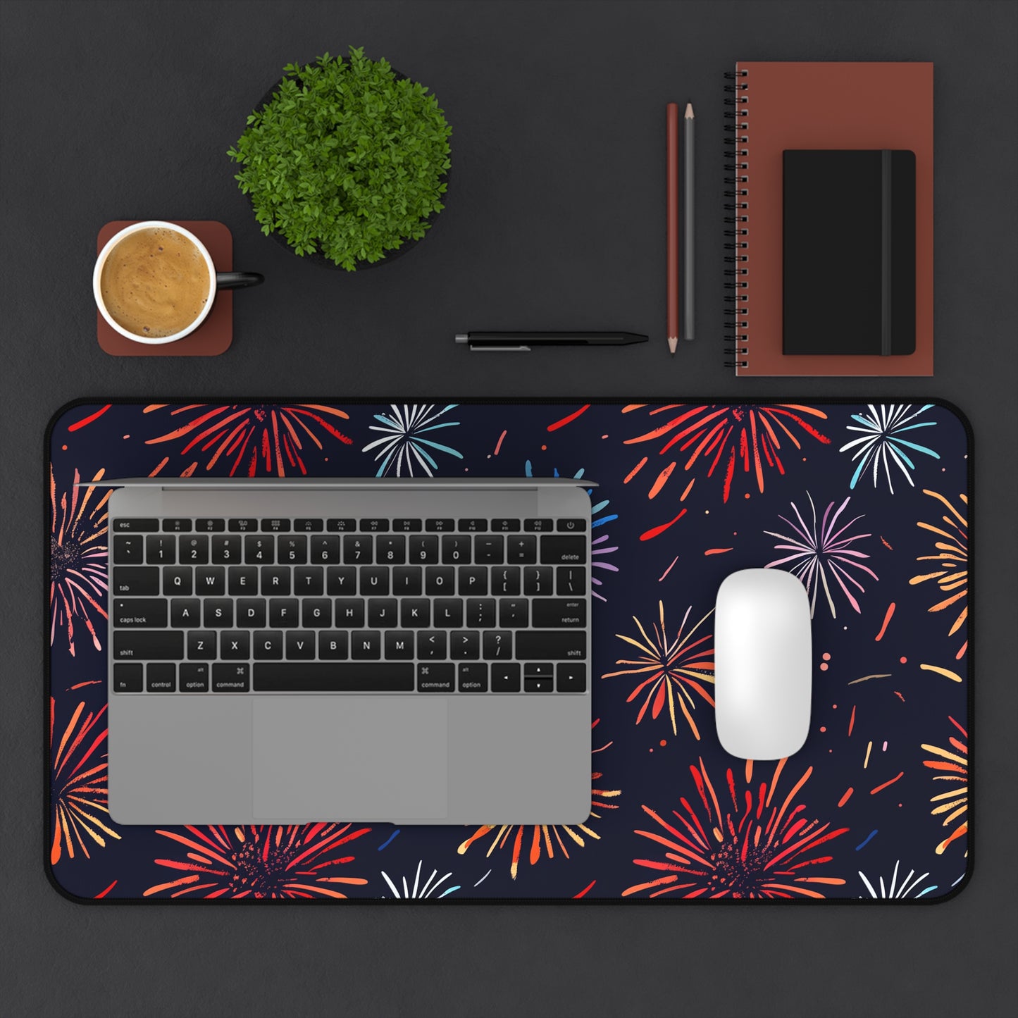 "Fireworks Fiesta Desk Mat - Add Festive Color to Workspace, Vibrant Pattern, Desk Protection in Style"