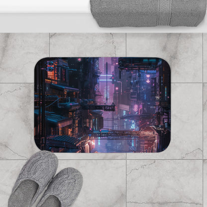 Cyberpunk City Lights Bath Mat | Bath Mats | Bath, Bathroom, Home & Living, Indoor, Sublimation | Prints with Passion