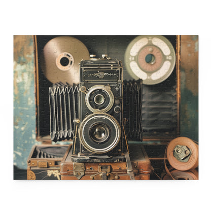 Vintage camera and film reels jigsaw puzzle for creative minds and photography lovers