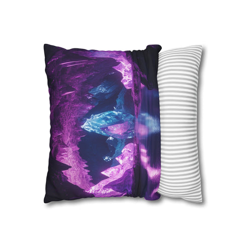 Glowing Crystal Cave with Reflections (Edition II) — 40×40 Cushion Cover — Soft Brushed Fabric Texture Close-Up