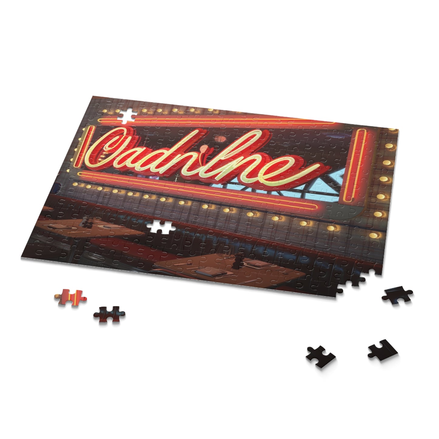 Retro Diner Sign Puzzle - Nostalgic jigsaw with vibrant colors and intricate details, perfect for reminiscing about old diners.