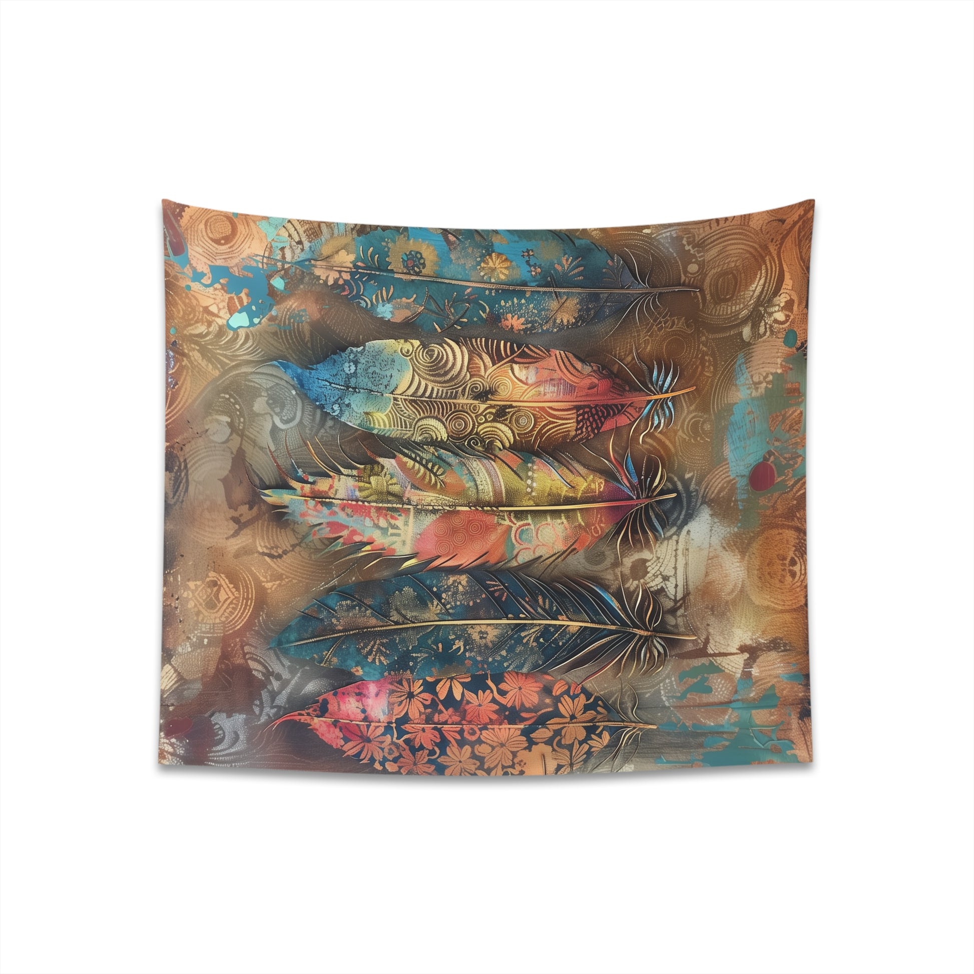 Boho Feathers Tapestry: Nature-Inspired Bohemian Decor - 57" x 57" - High-Quality Material