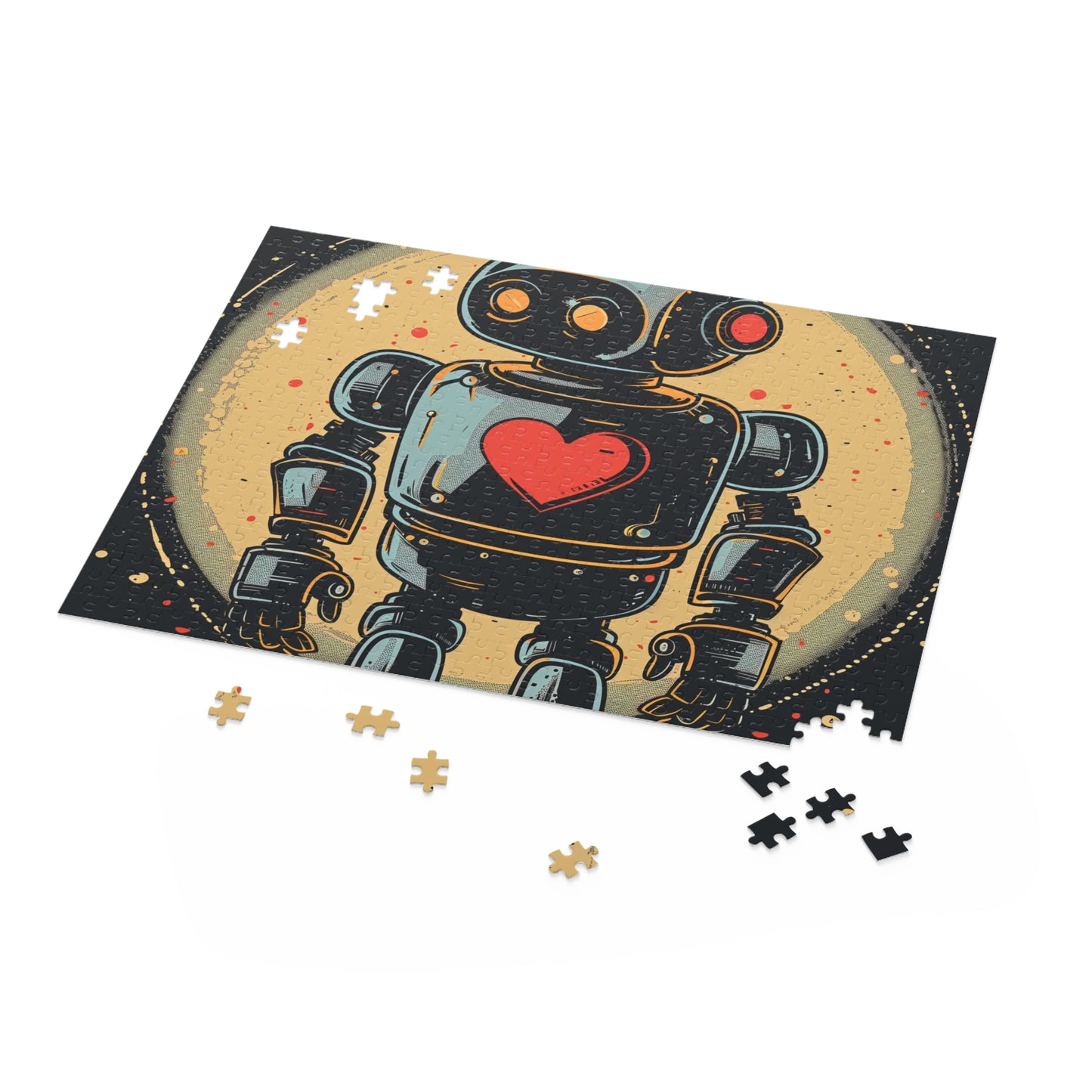 Vintage Robot Love Puzzle with heart symbol - ideal for collectors and puzzle lovers