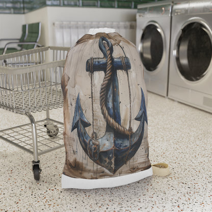 "Coastal Anchor Rope Laundry Bag for Easy Transport on Laundry Day"