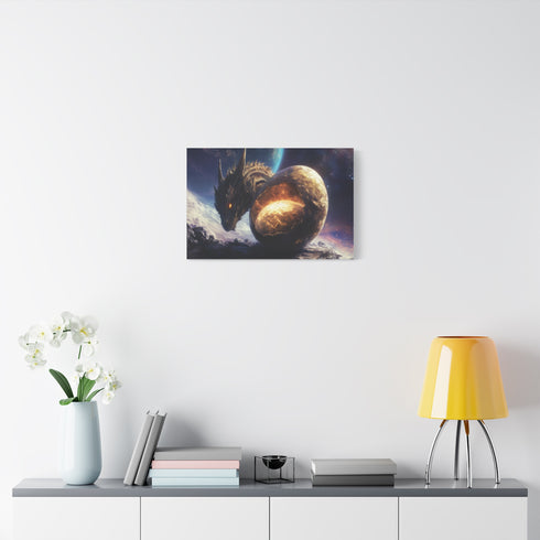 Dragon Egg Hatching in Space — Canvas Wall Art — Kiln-Dried Pine Frame & Ready-to-Hang Back View