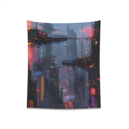 "Explore a Cyberpunk City: Neon Tapestry - High-Quality, Stylish, Perfect for All Seasons - Available in 34" x 40" and 57" x 57" - Makes a Great Gift | BenCPrints"