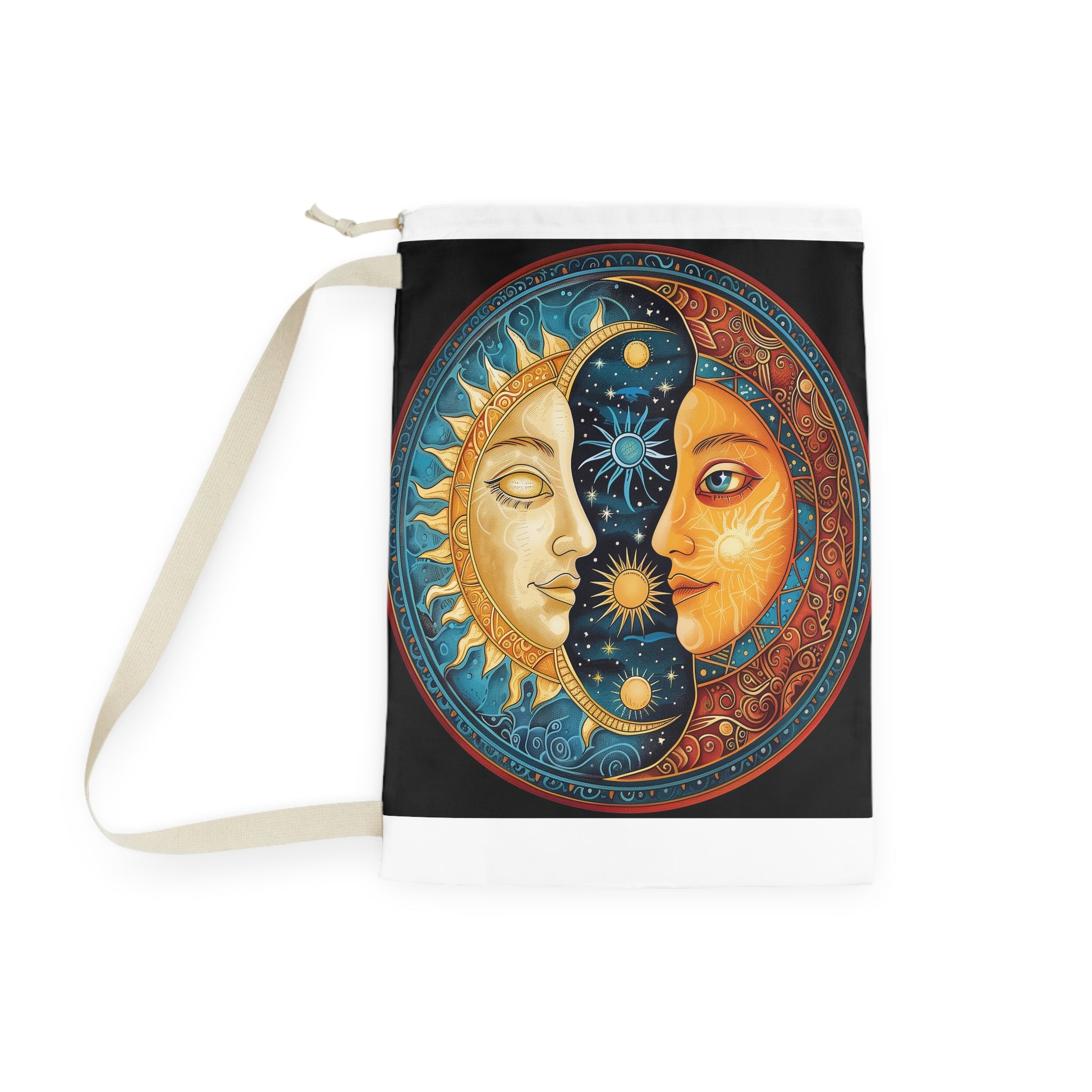 "Bohemian Mandala Sun & Moon Laundry Bag for Stylish Laundry Transport"