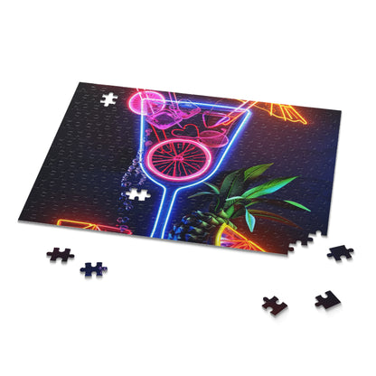 "Neon Cocktail Jigsaw Puzzle - Tropical Cocktail design for vibrant home decor and relaxation"