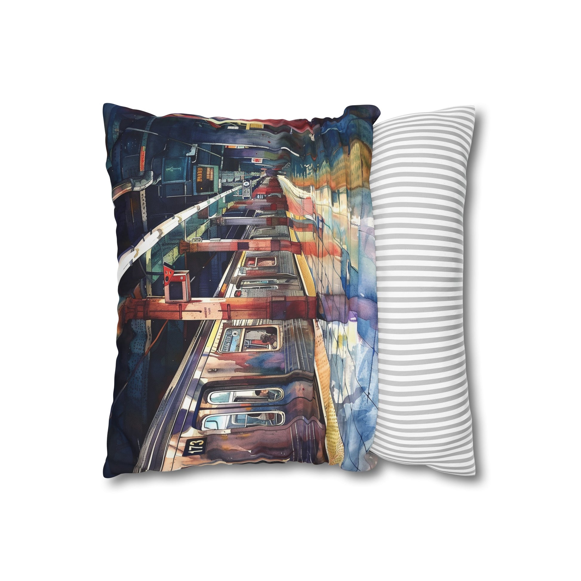 "Subway Dreams Pillowcase - Vibrant watercolor design capturing the heart of NYC. High-quality, comfortable, and stylish. Perfect for all seasons. Makes a great gift. Shop now!"