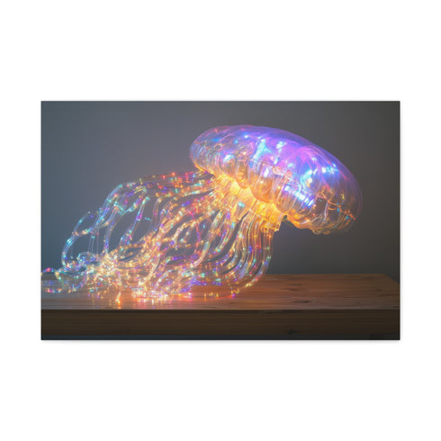 Jellyfish with Fiber Optic Tentacles Stretched Canvas Wall Art