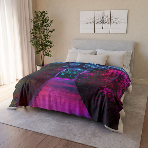 Space Garden in Glowing Greenhouse — Plush Fleece Throw Blanket — Product Detail View 12