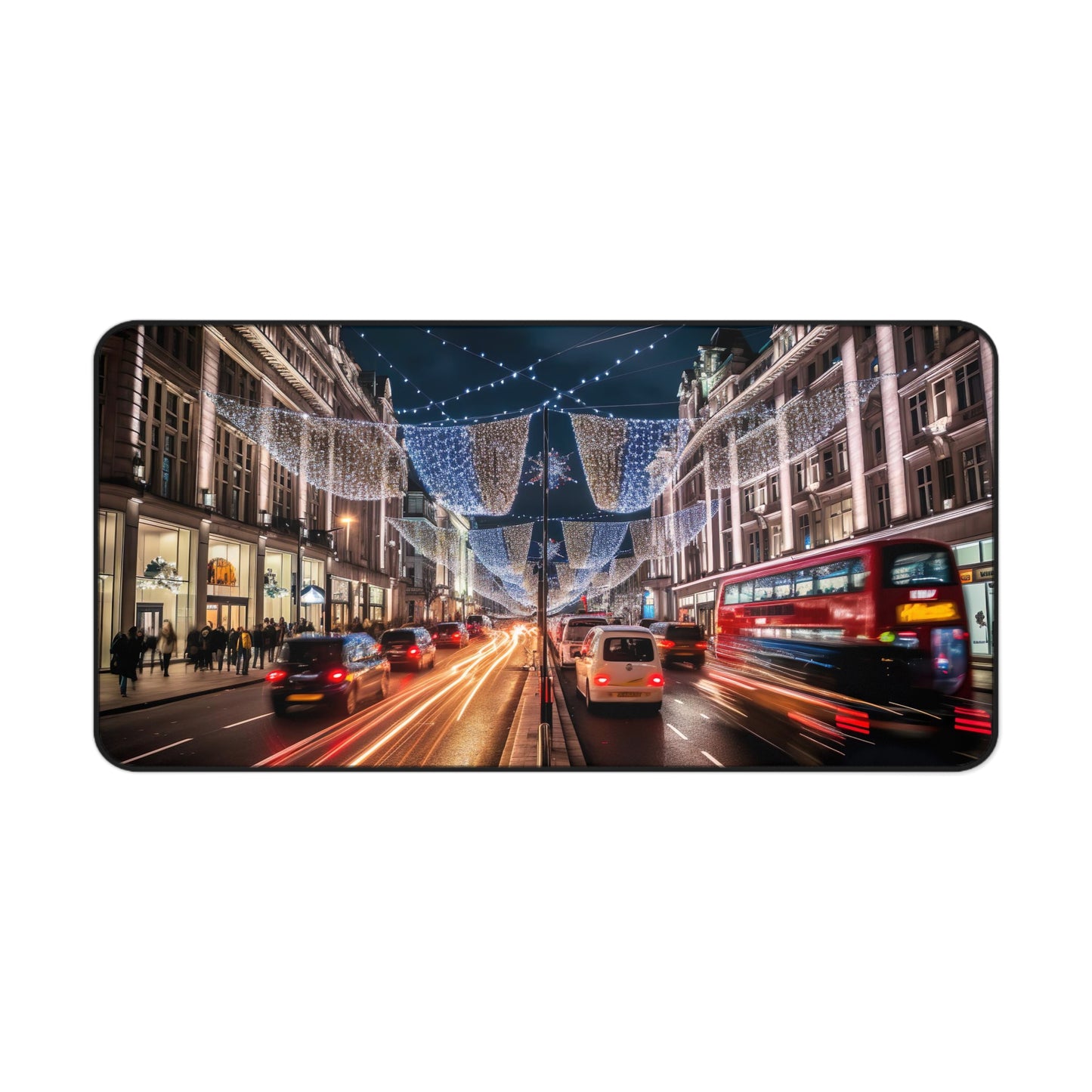 "Oxford Street Desk Mat Luxe - Elevate your workspace with a stylish aerial view of London's iconic street"