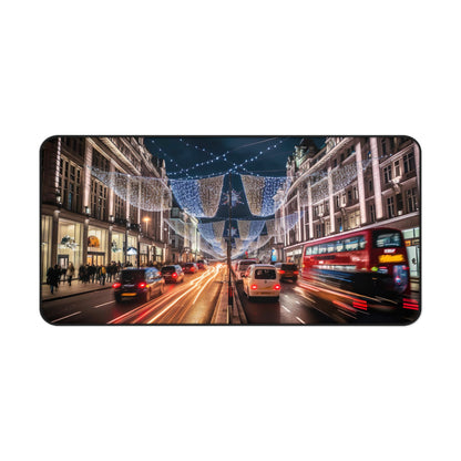 "Oxford Street Desk Mat Luxe - Elevate your workspace with a stylish aerial view of London's iconic street"