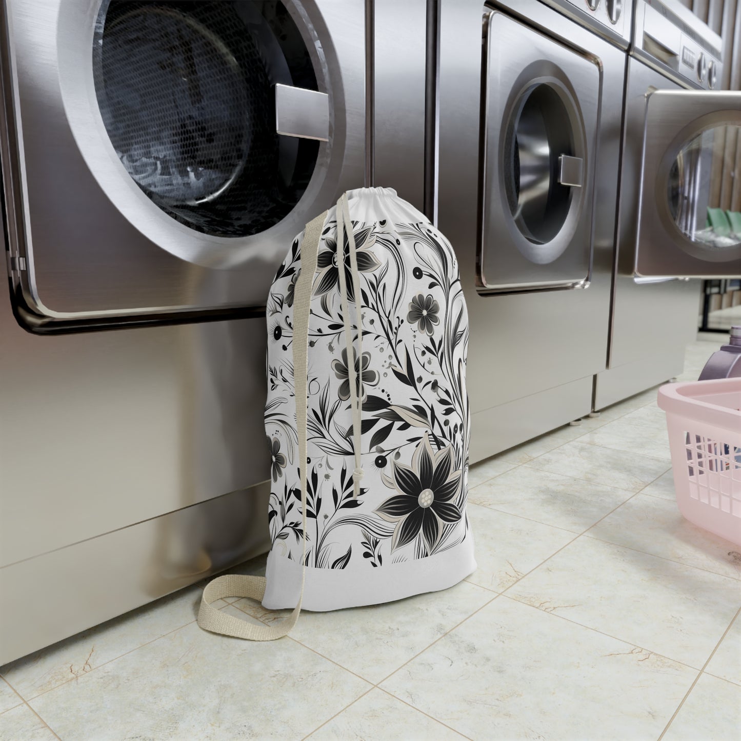 Stylish Monochrome Pattern Laundry Bag with Black and White Curves for Modern Laundry Routine