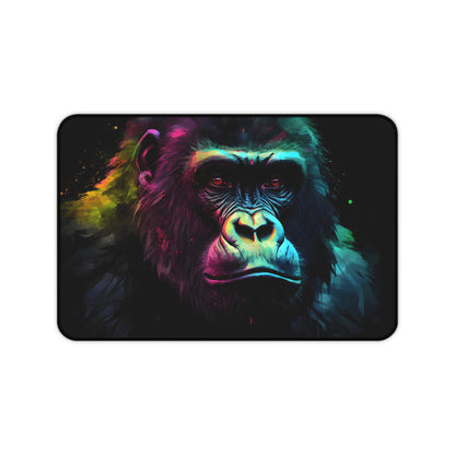 "Colorful Neon Gorilla Watercolor Desk Mat - Organize and Protect Your Workspace in Style"