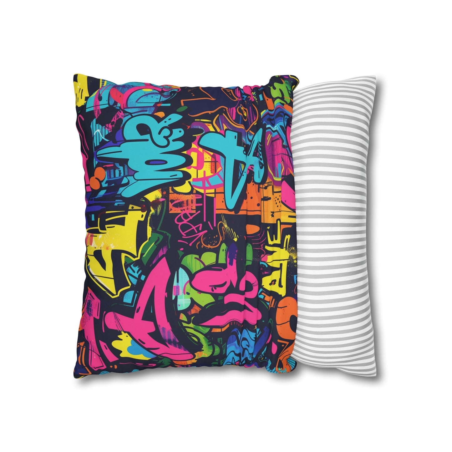 "Neon Graffiti Pillow Case - Bold and vibrant Urban Graffiti design in bright neon colors for a pop of urban style in your bedroom decor"