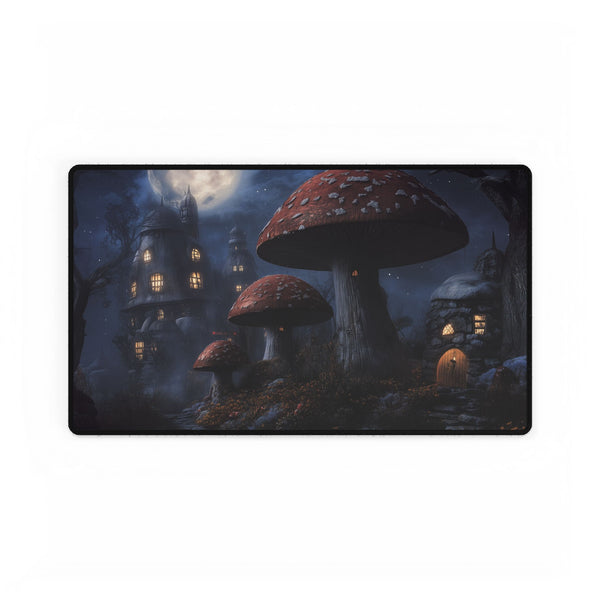 Giant Mushroom City under Moonlight — XL & XXL Desk Mat — Gaming & Workspace Desk Setup View
