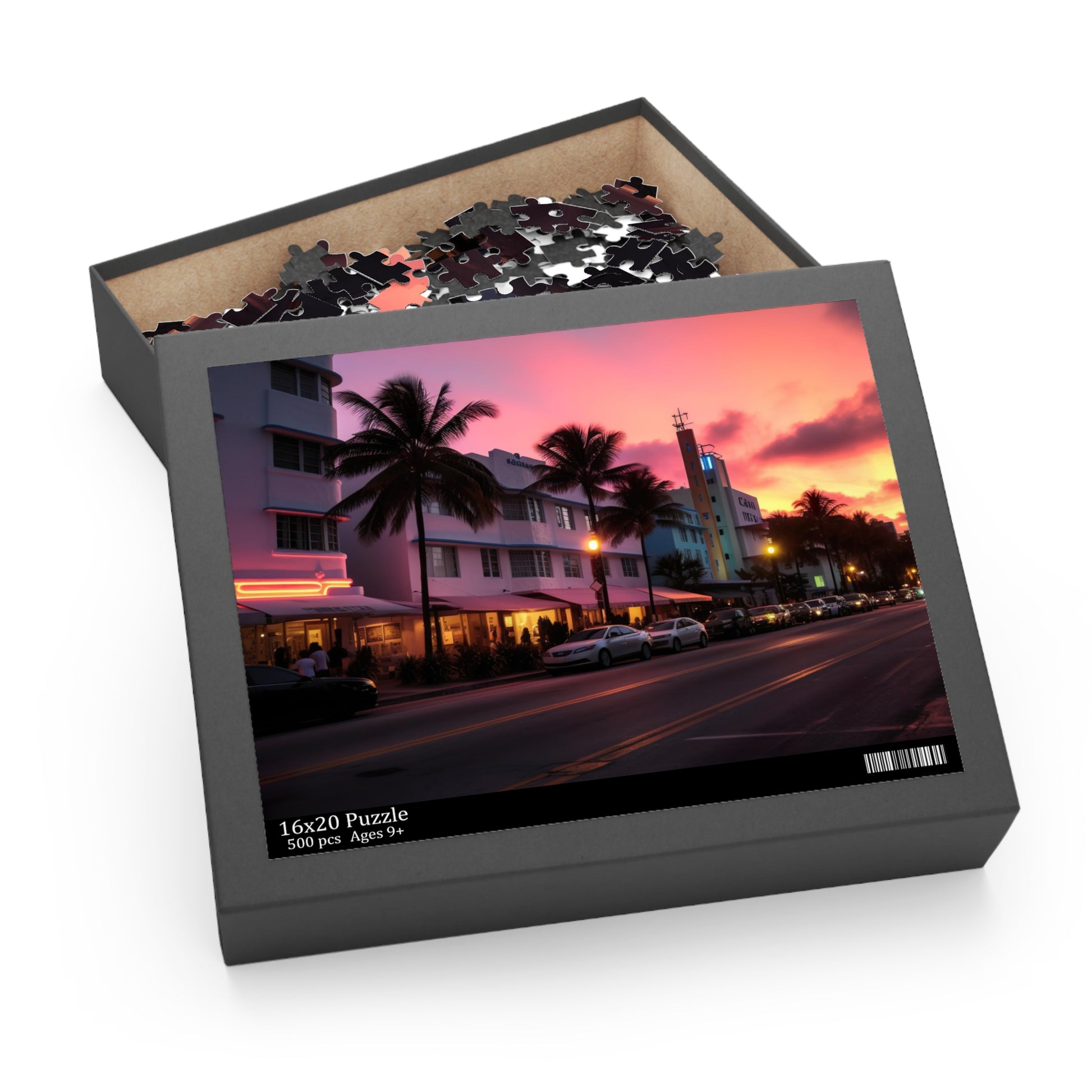 Captivating Miami skyline sunset jigsaw puzzle for cozy evenings at home