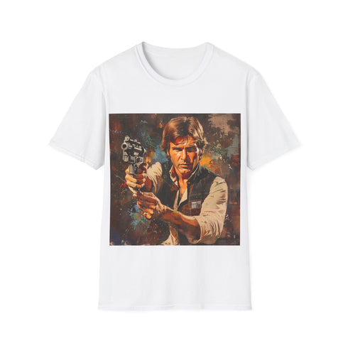 Galactic Smuggler Retro Graphic Unisex Softstyle T-Shirt in Red front view
