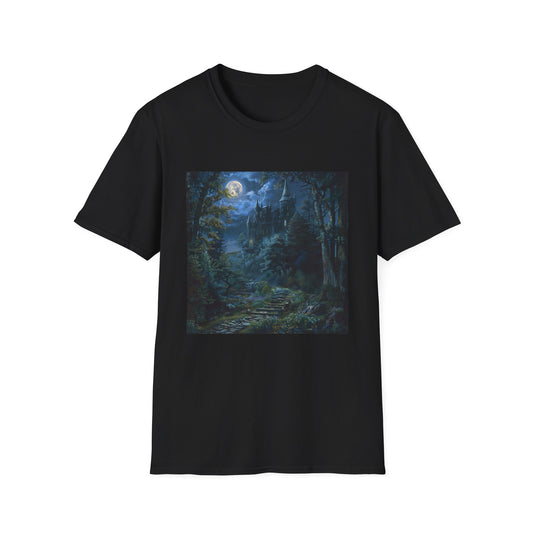 Enchanted Sanctuary: A Moonlit Castle in the Forest | T-Shirt | DTG, Men's Clothing, Regular fit, T-Shirts, Unisex, Women's Clothing | Prints with Passion