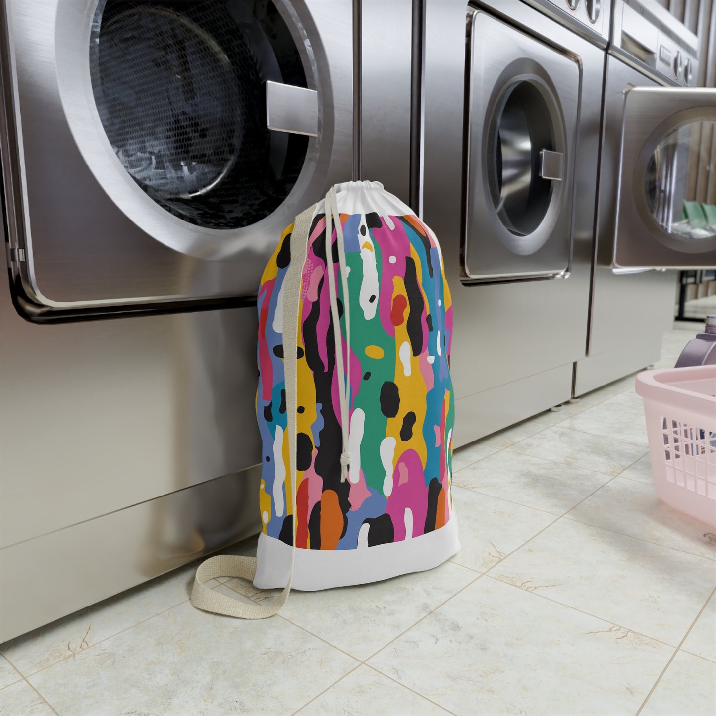 "Vibrant Modern Abstract Laundry Bag - Bold and bright design for stylish laundry organization"