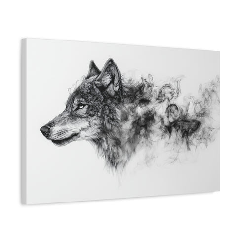 Ink Wolf Morphing into Smoke — Canvas Wall Art — Side Profile & Stretched Corner Detail