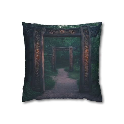 Enchanted Forest Gate with Runes — 40×40 Cushion Cover — Front 40×40 cm Square Cushion View