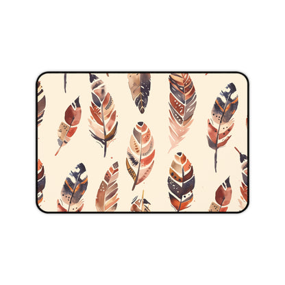 "Boho Feathers Desk Mat with Stylish Pattern for Workspace Protection"