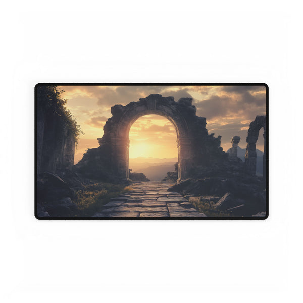 Portal Opening Above Ancient Ruins — XL & XXL Desk Mat — Gaming & Workspace Desk Setup View
