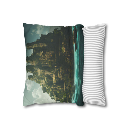 Atlantis Lost Continent — 40×40 Cushion Cover — Sofa & Living Room Lifestyle View