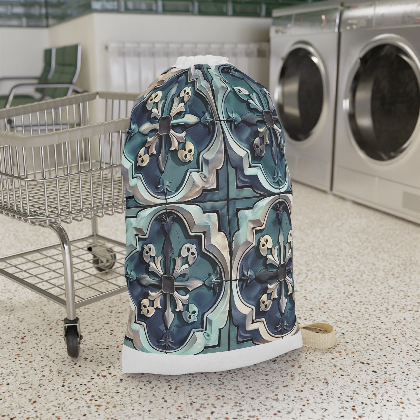 "Artisan Tile Laundry Bag - Stylish and sophisticated seamless pattern pillowcase for a chic laundry routine"