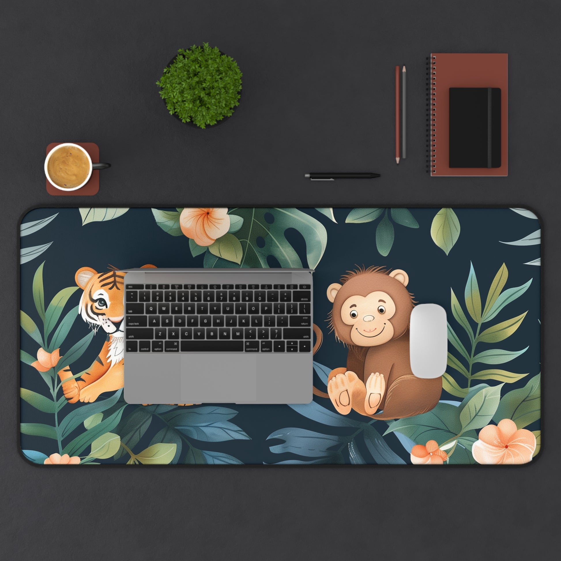 "Revamp your workspace with Tiger Jungle Desk Mat - Majestic tigers in lush greenery"