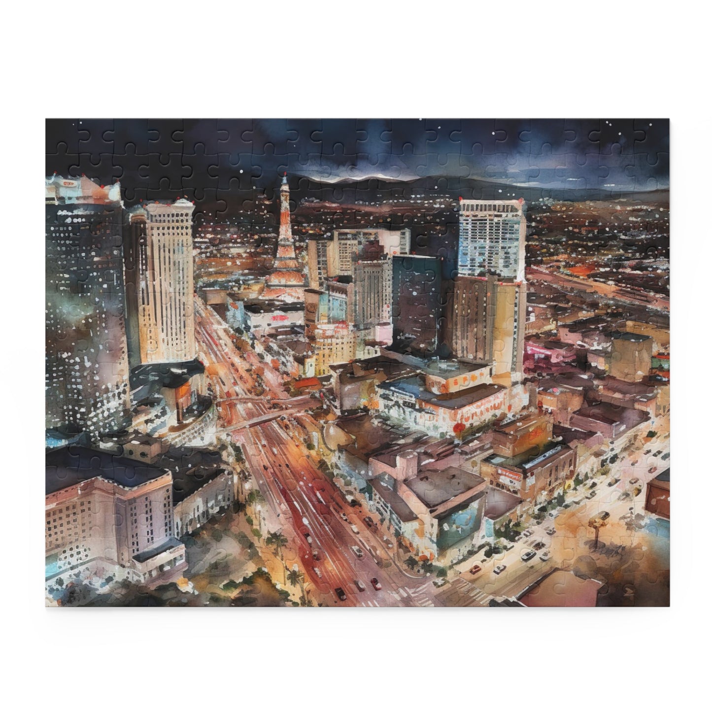 "Vegas Night Jigsaw Puzzle - Experience glitz and glamour with vibrant Las Vegas night scene for entertaining nights in with friends and family"