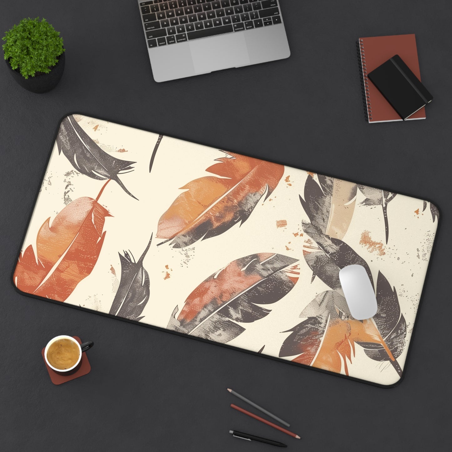 Boho Feathers Desk Mat | Desk Mat | Accessories, Back-to-School, Desk, Fall Bestsellers, Home & Living, Mouse pad, Mouse Pads, Mousepad, Seasonal Picks, Stationery, TikTok | Prints with Passion