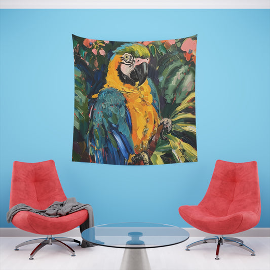 Parrot Paradise: A Tropical Tapestry | Wall Tapestry | All Over Print, AOP, Decor, Halloween, Home & Living, Home Decor, Indoor, Spring Essentials, Sublimation, Tapestry | Prints with Passion