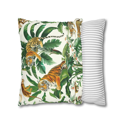 "Transform your bedroom with our Tiger Jungle Safari Pillowcase featuring majestic tigers in lush green foliage. Sleep in style and comfort."