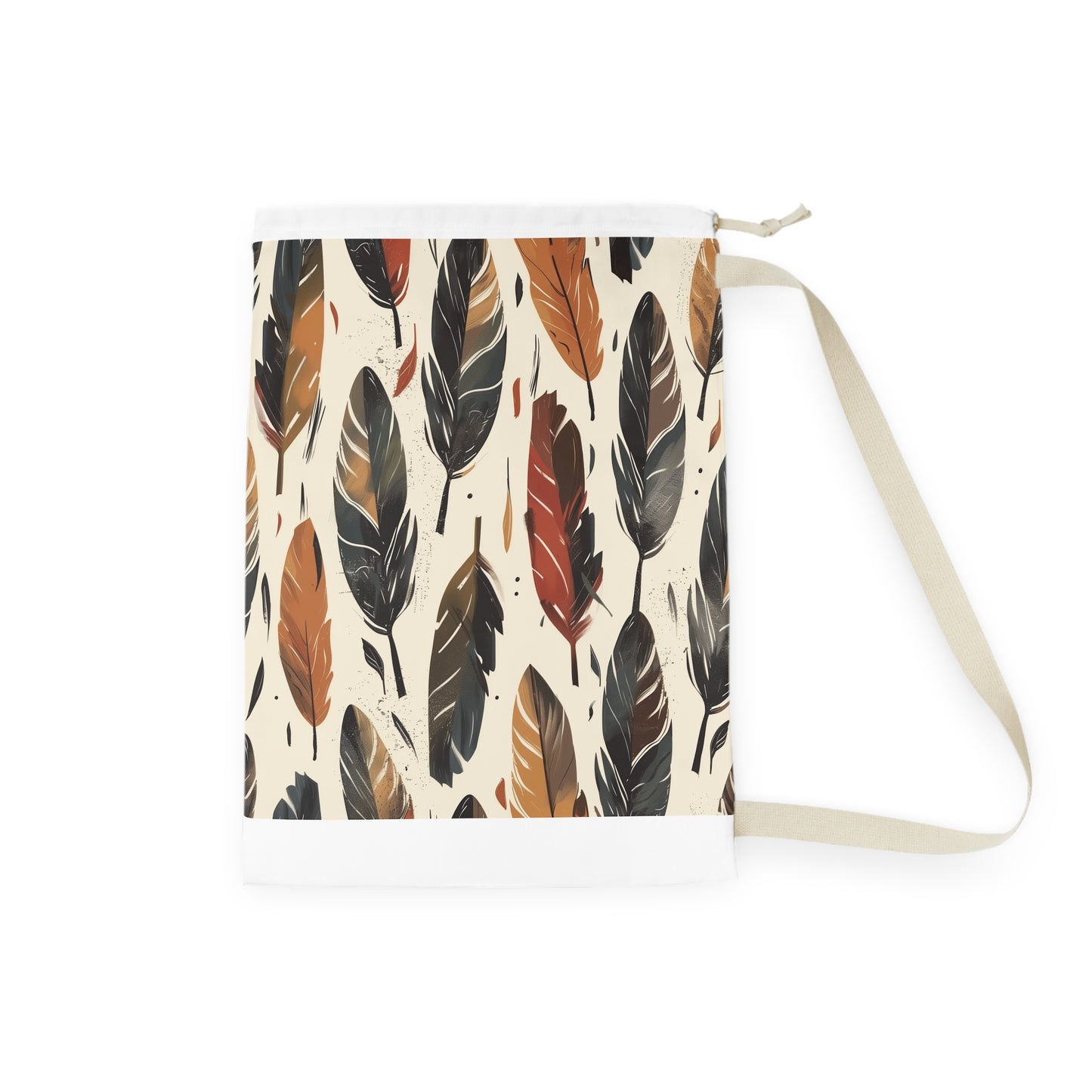 "Boho Feathers laundry bag with stylish seamless pattern for bohemian home decor"