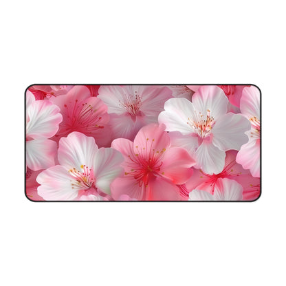 "Cherry Blossom Desk Mat - Beautiful seamless pattern in soft pink and white for elegant workspace transformation"