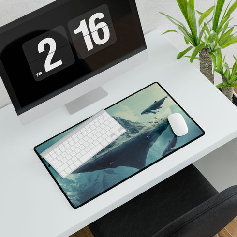 Floating Mountain Surrounded by Whales — XL & XXL Desk Mat — Product Detail View 7