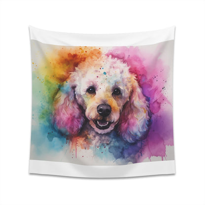 "Poodle Chic Tapestry: Elegant design showcasing Poodle curls and grace, perfect for any room. High-quality, stylish, ideal for all seasons. Makes a great gift. Size options available."