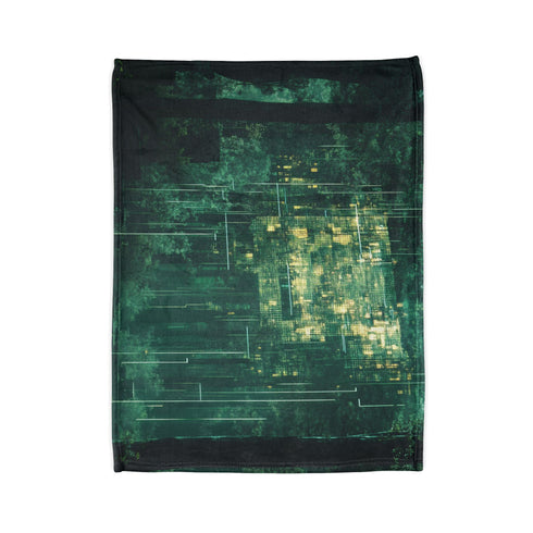 Hologram of the Past Glitching in Forest — Plush Fleece Throw Blanket — Folded Plush Blanket Detail