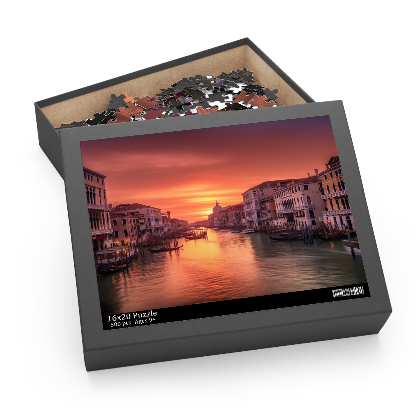 Stunning Venice Sunset Jigsaw Puzzle - 1000 pieces, vibrant cityscape scene.