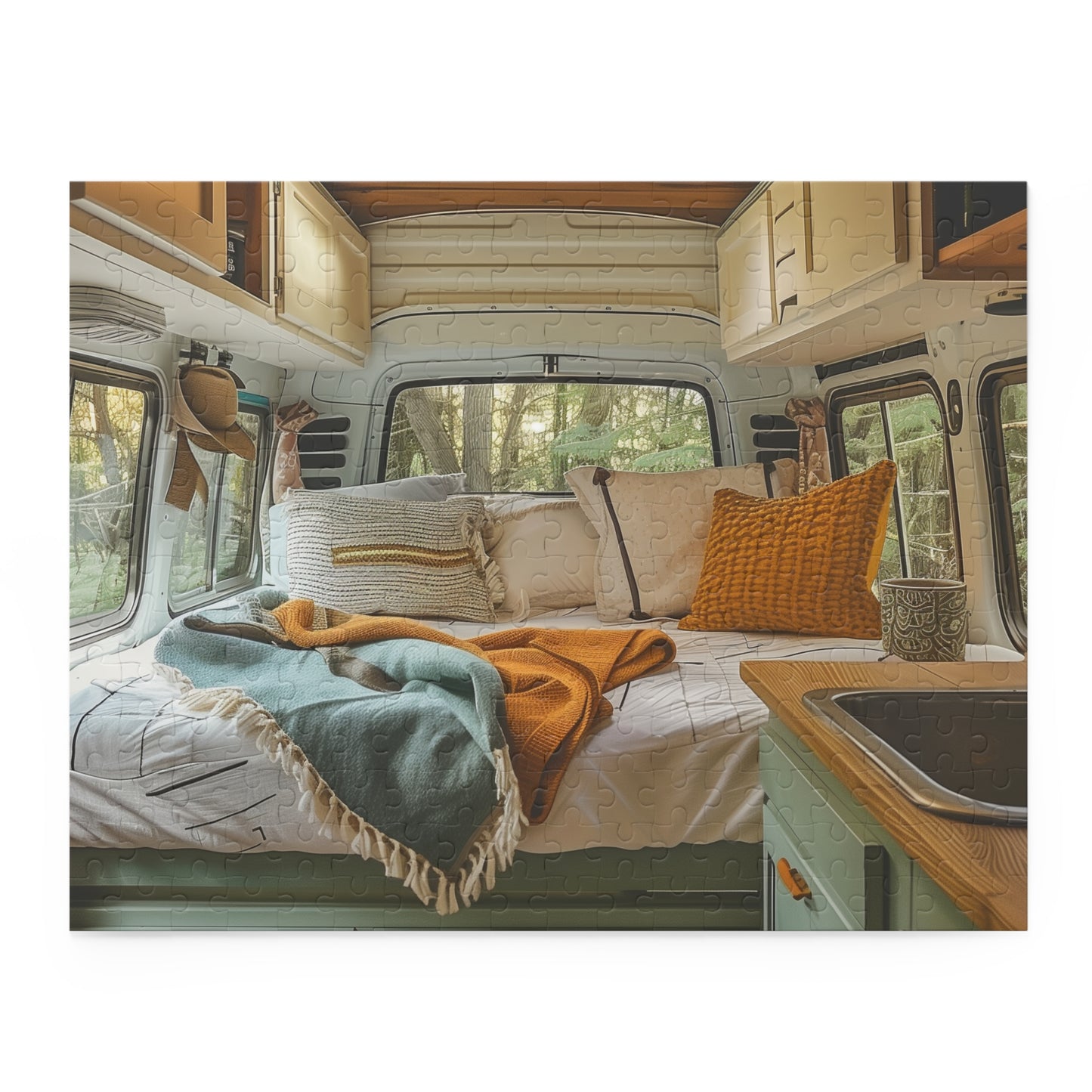 "Colorful retro camper van jigsaw puzzle for vintage lovers and travel enthusiasts"