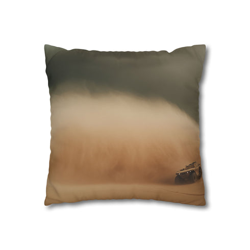 Desert Storm with Giant Sand Serpent (Edition II) — 40×40 Cushion Cover — Double-Sided Back & Concealed Zip Detail