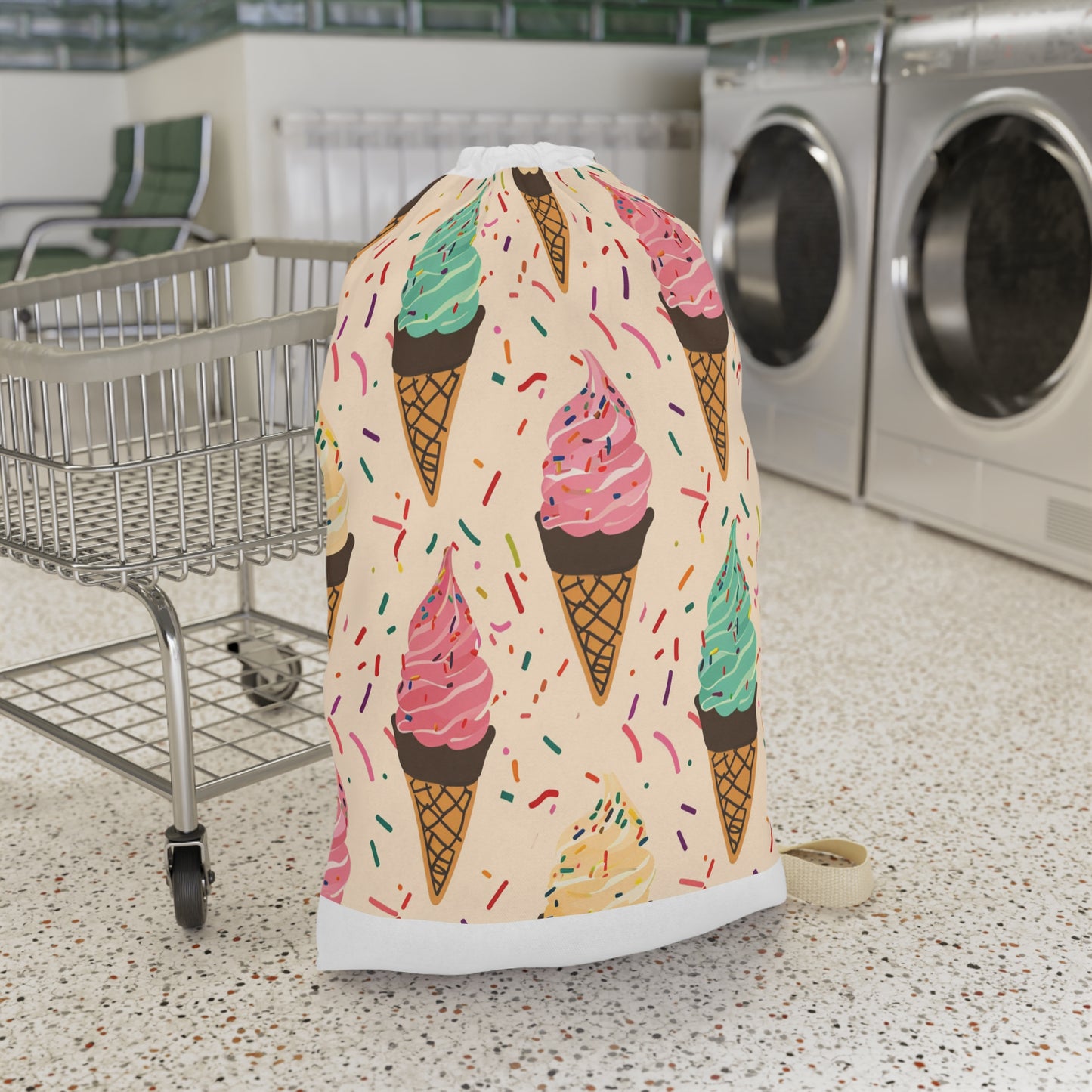 "Sprinkle Cone Laundry Bag - Bright ice cream cone pattern for whimsical laundry organization"