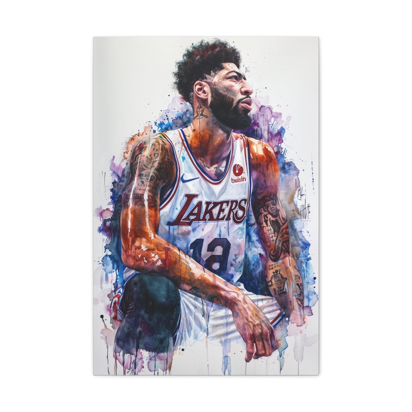 for basketball enthusiasts and fans. Expressive watercolor brushstrokes bring his talent to life. A dynamic composition showcasing his unparalleled skill and presence. A must-have for any sports art collection.
Images showcasing Anthony Davis Watercolor Canvas: A Dominant Tribute