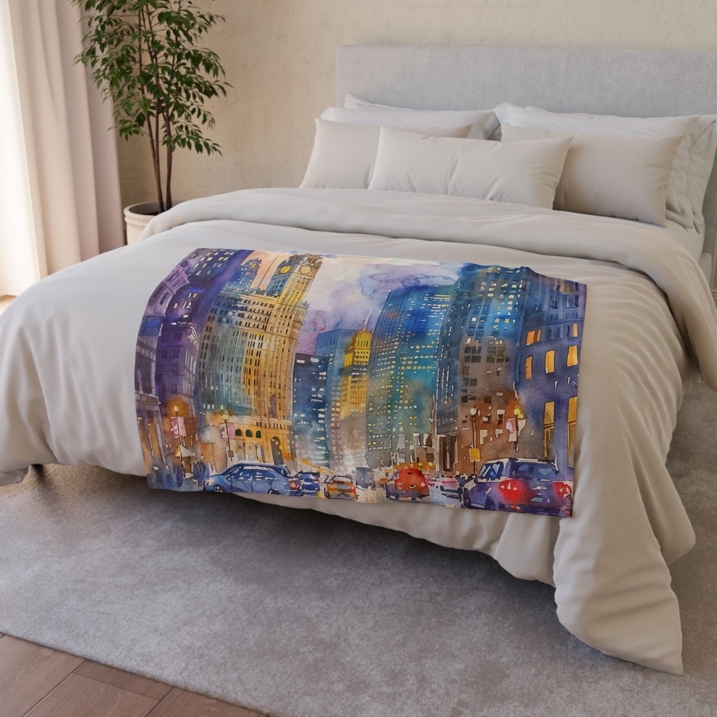 Discover the magic of the Chicago skyline with our chicago skyline canvas Blanket. This stunning watercolor tribute captures the architectural beauty and vibrant energy of the city