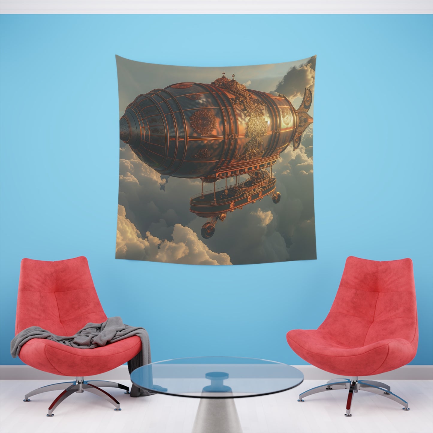 "Steampunk Airship Adventure Tapestry | High-Quality and Stylish | Great Gift Idea | 34" x 40" & 57" x 57""