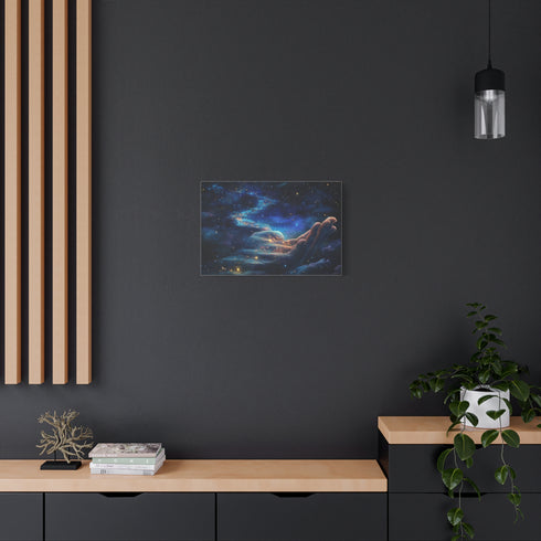 Path of Stars Leading to a Giant Hand Stretched Canvas Wall Art