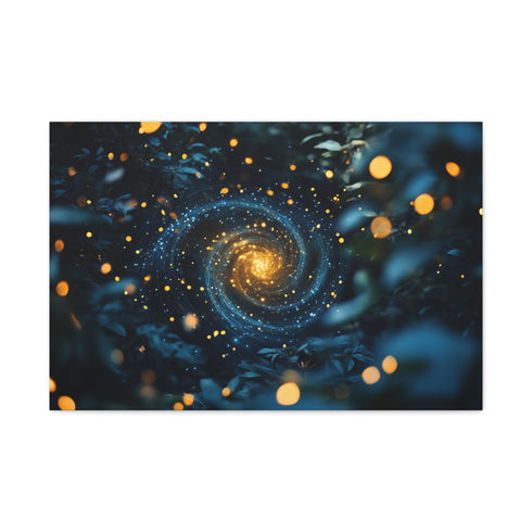 Fireflies Forming Cosmic Spiral — Canvas Wall Art — Living Room Wall Lifestyle View